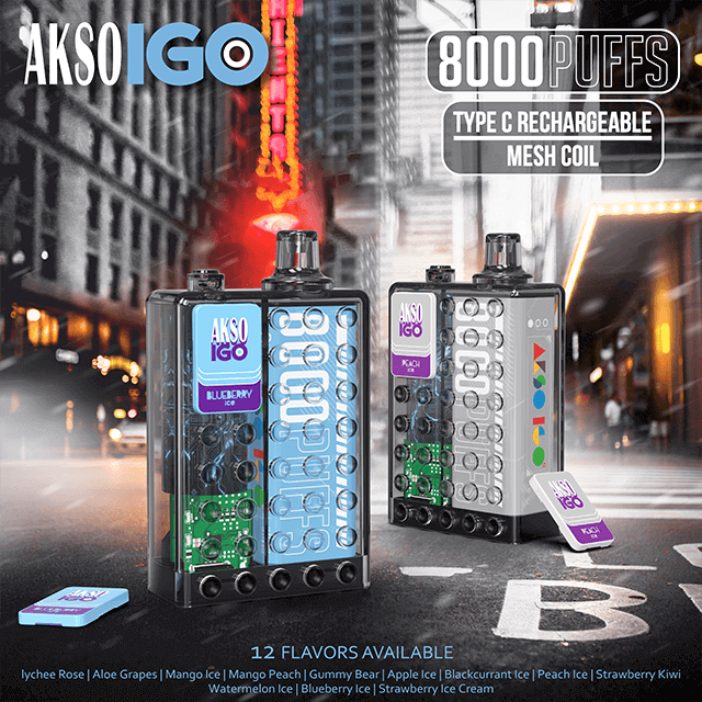 HCigar AKSO IGO صندوق السجائر الإلكترونية القابل للتصرف 650 مللي أمبير (قابل للشحن) 8000 نفث