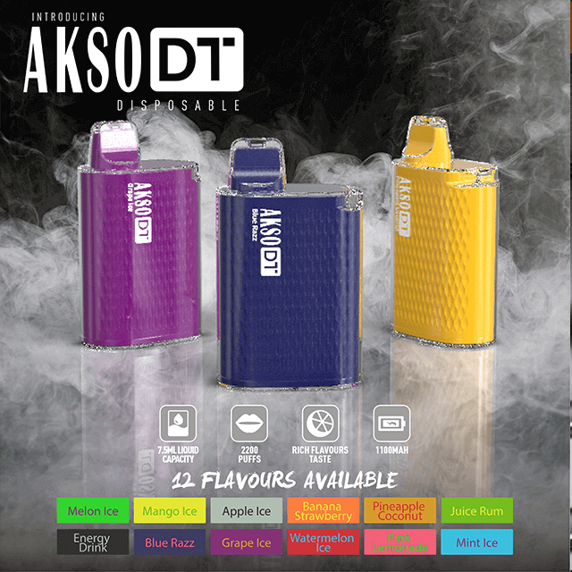 HCigar AKSO DT صندوق vape يمكن التخلص منه 1100 مللي أمبير 2200 نفث